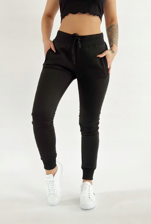 SPODNIE DRESOWE DAMSKIE CZARNE, ŚCIĄGACZ W PASIE, SPORTOWE, WYGODNE L Rozmiar L