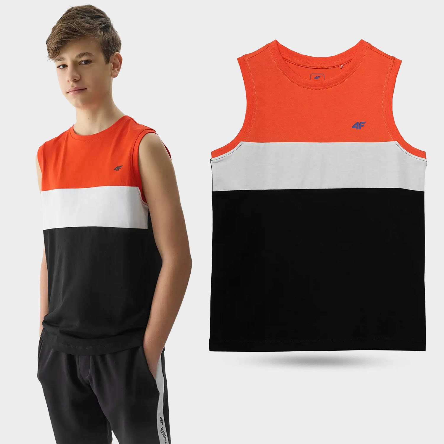 KOSZULKA CHŁOPIĘCA 4F BEZRĘKAWNIK ODDYCHAJĄCA BAWEŁNA TOP NA LATO SS24M038 Marka 4F