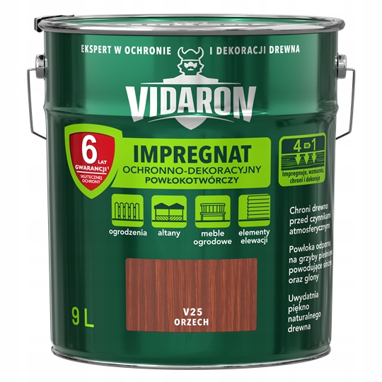 Vidaron Impregnat 9L V25 Orzech do drewna powłokotwórczy ochronny ogrodzeń