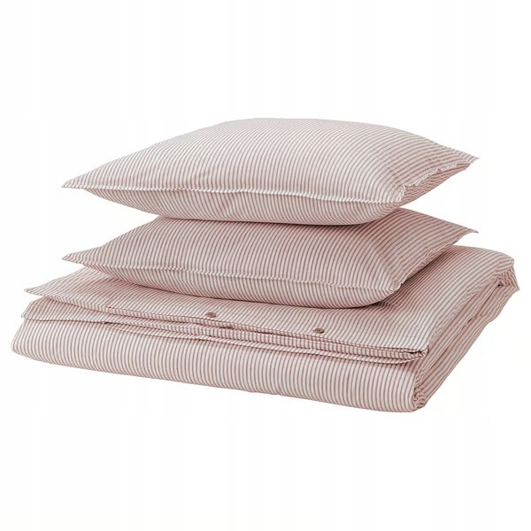 Ikea Solfibbla Komplet pościeli 200x200/50x60 Bawełna biały czerwony/pas