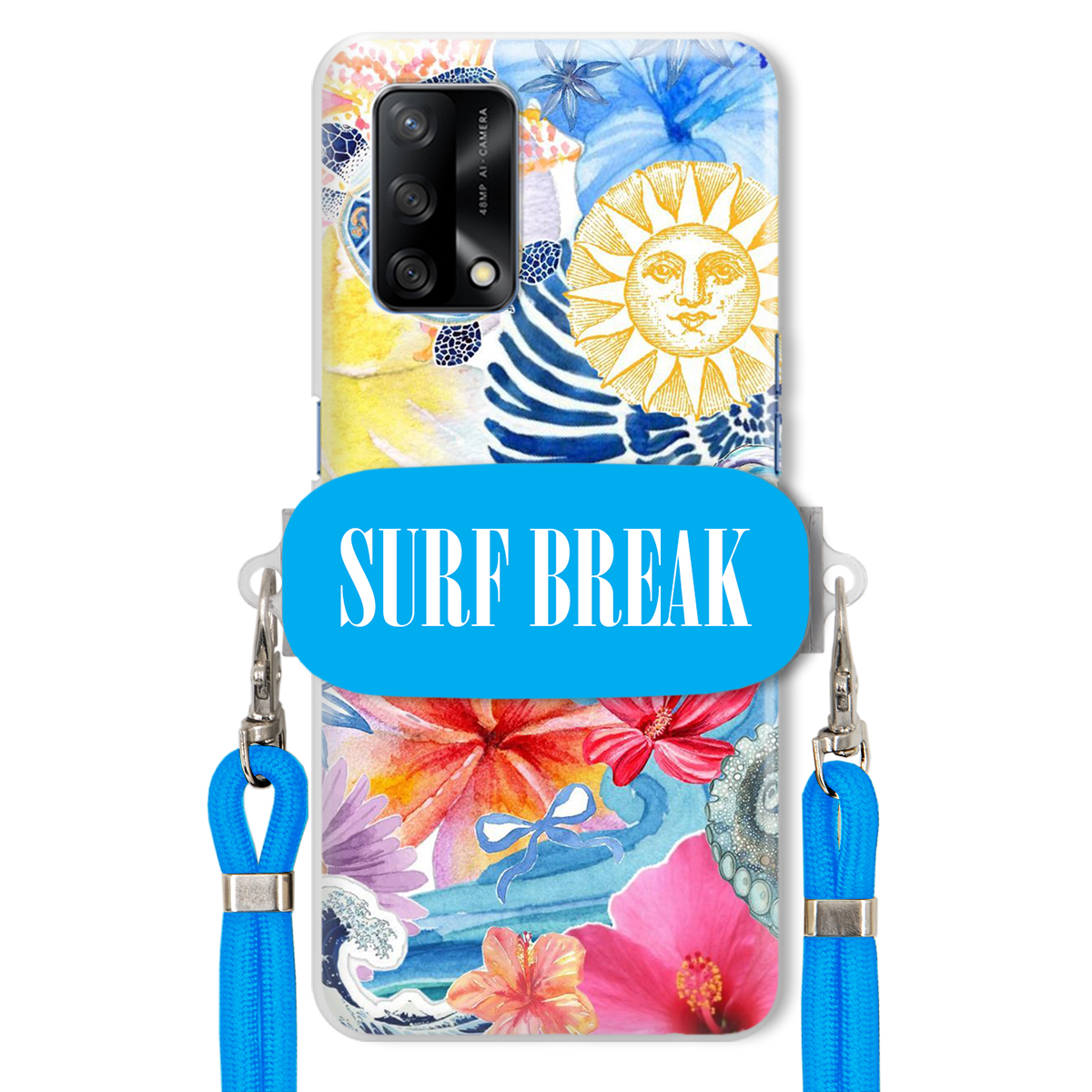 Puzdro pre Oppo A74 4G Modré Crossbody vodítko držiak Surf Break Lata