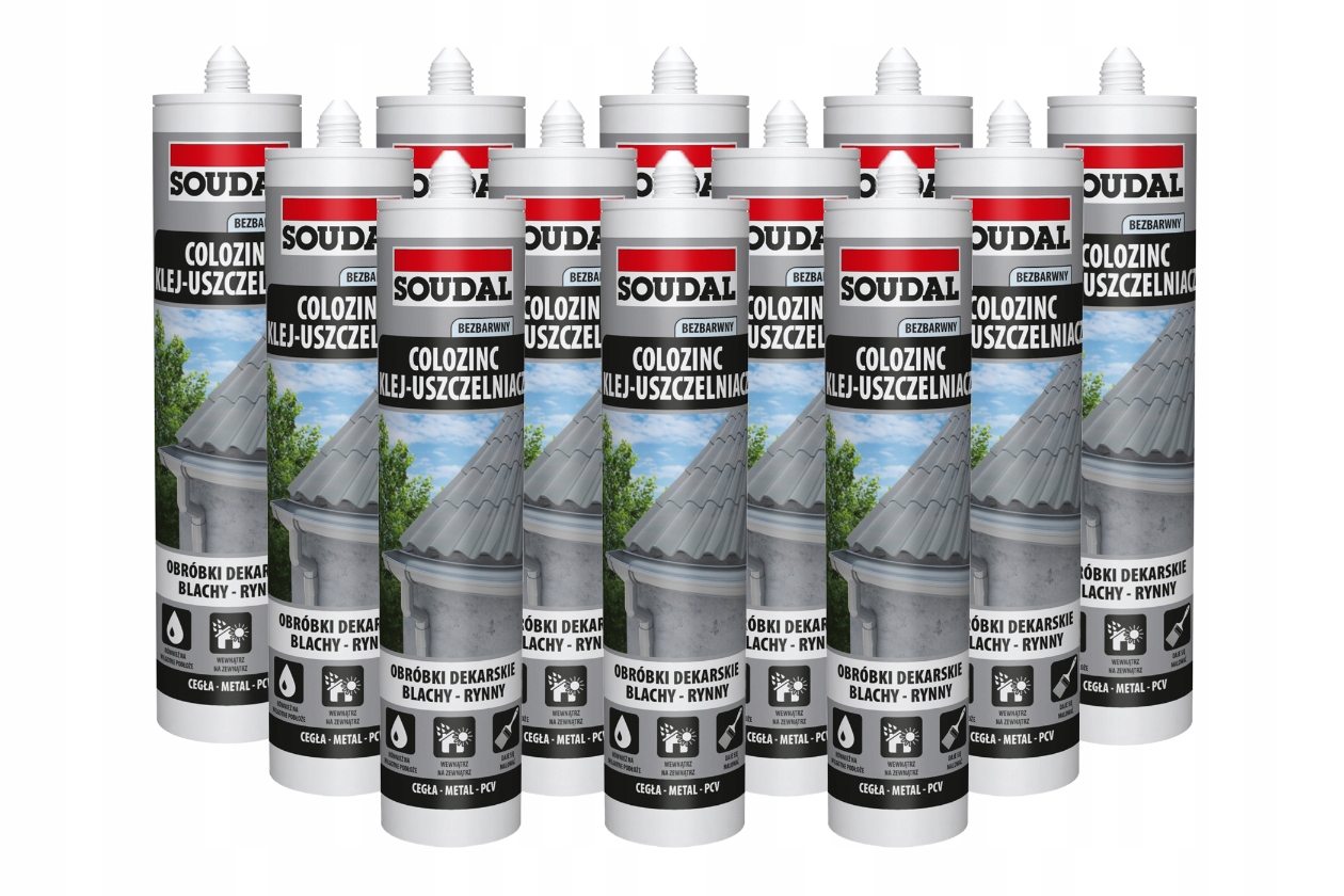 12x Soudal Colozinc Klej Uszczelniacz Dekarski Do Rynien Bezbarwny 290ml
