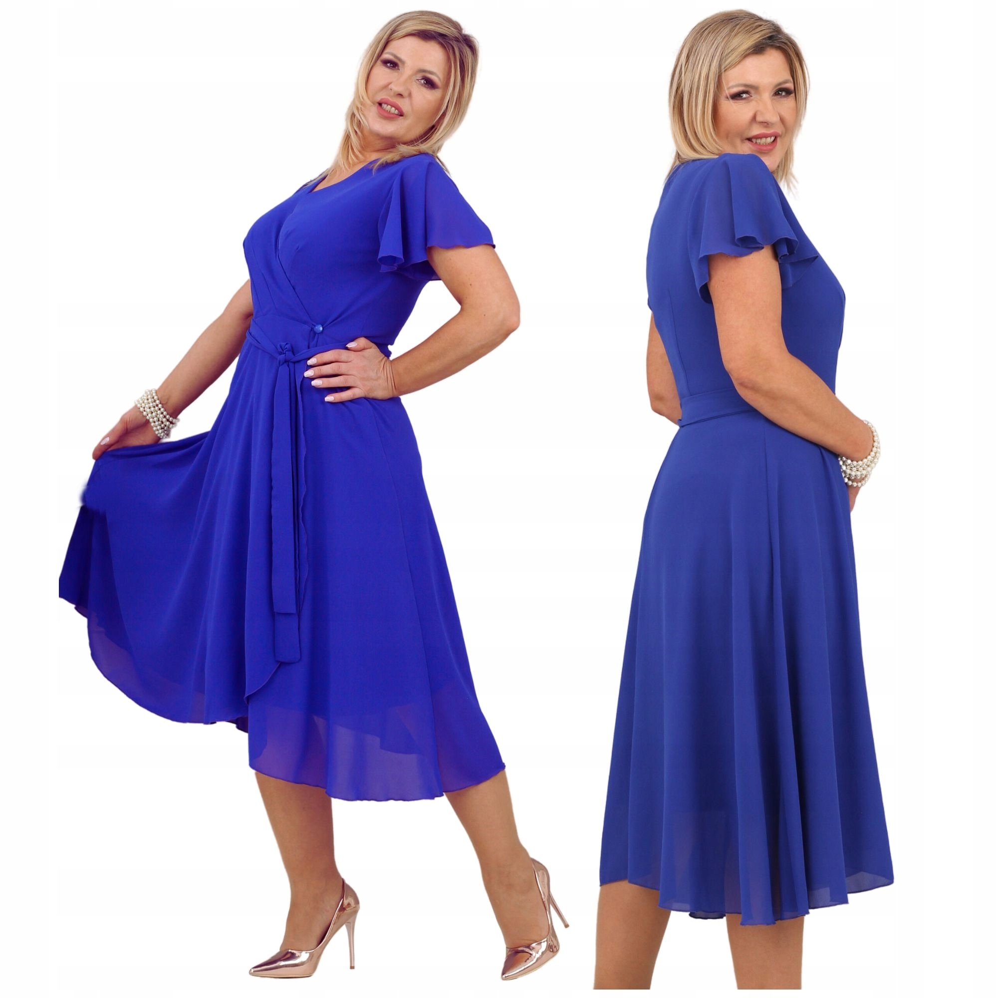 Rozkloszowana Sukienka Kopertowa Z Paskiem Duże Rozmiary Polski Producent