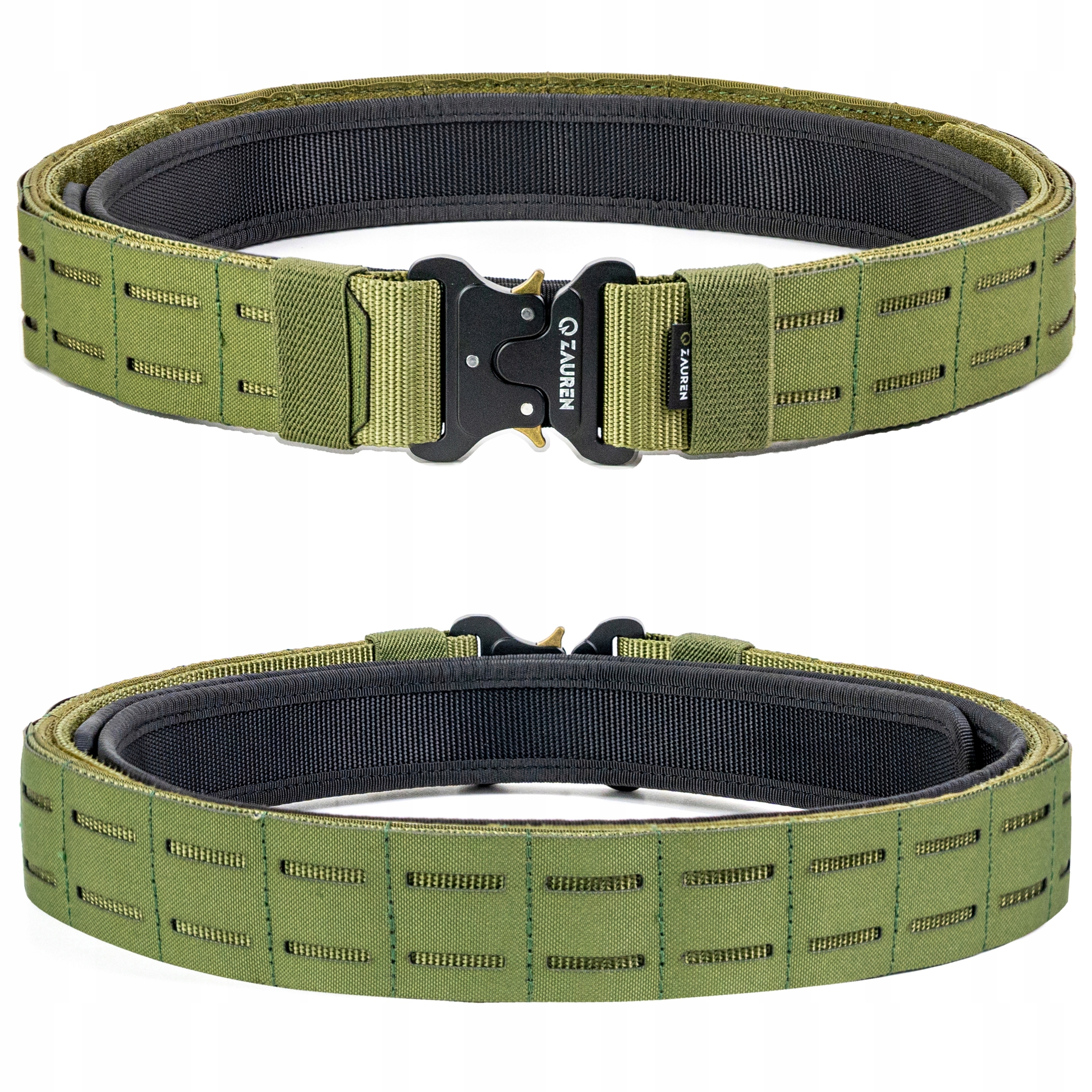 Pas taktyczny wojskowy podwójny z pasem wewnętrznym Molle na rzep zielony