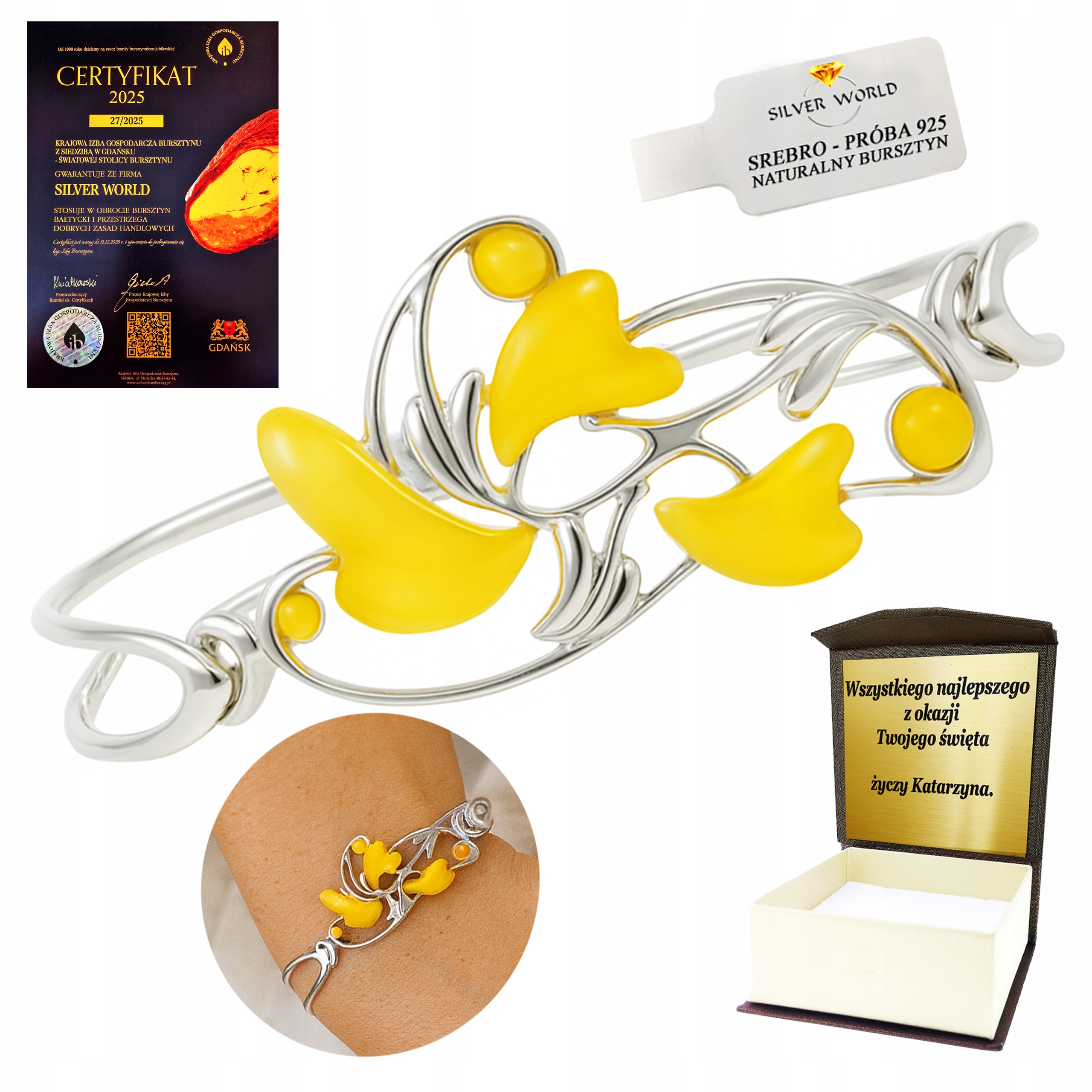 Stříbrný Náramek S Mléčným JANTARem Jako Dárek, Ruční Práce Gravírování