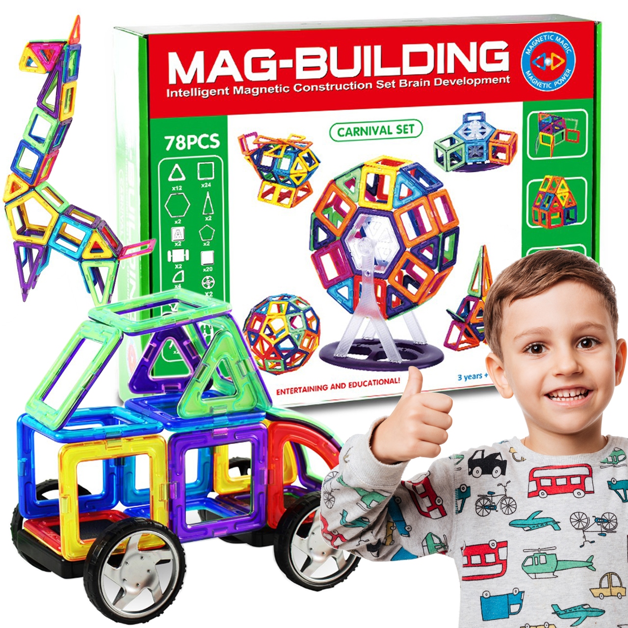 

Klocki magnetyczne konstrukcyjne edukacyjne 78 el.