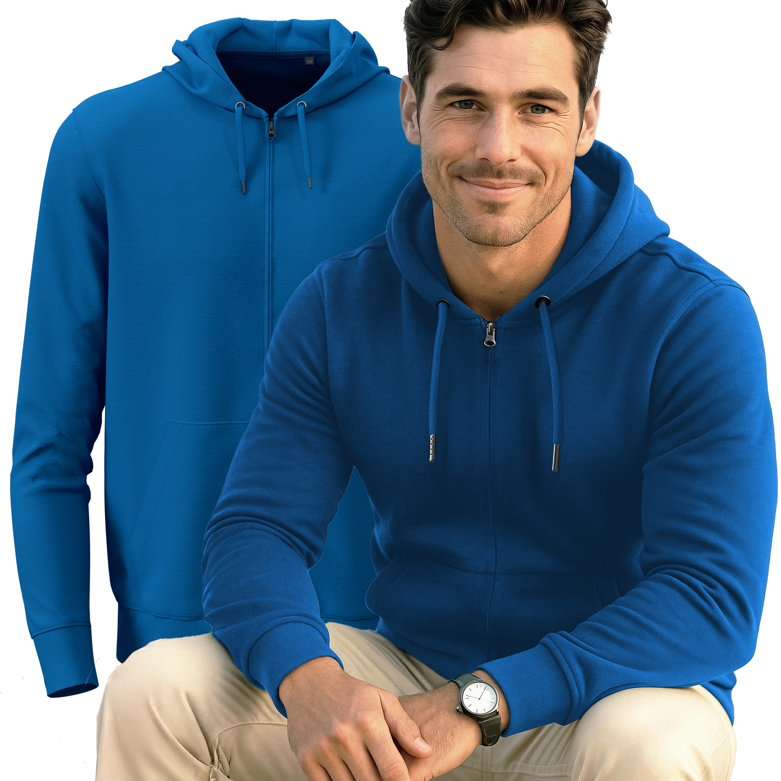 Klasická pánská tepláková rozepínací mikina kapuce Velká Velikost modrá 5XL