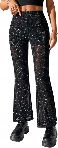 Gorglitter Dámské párty kalhoty Lesklé Průsvitné Černé M