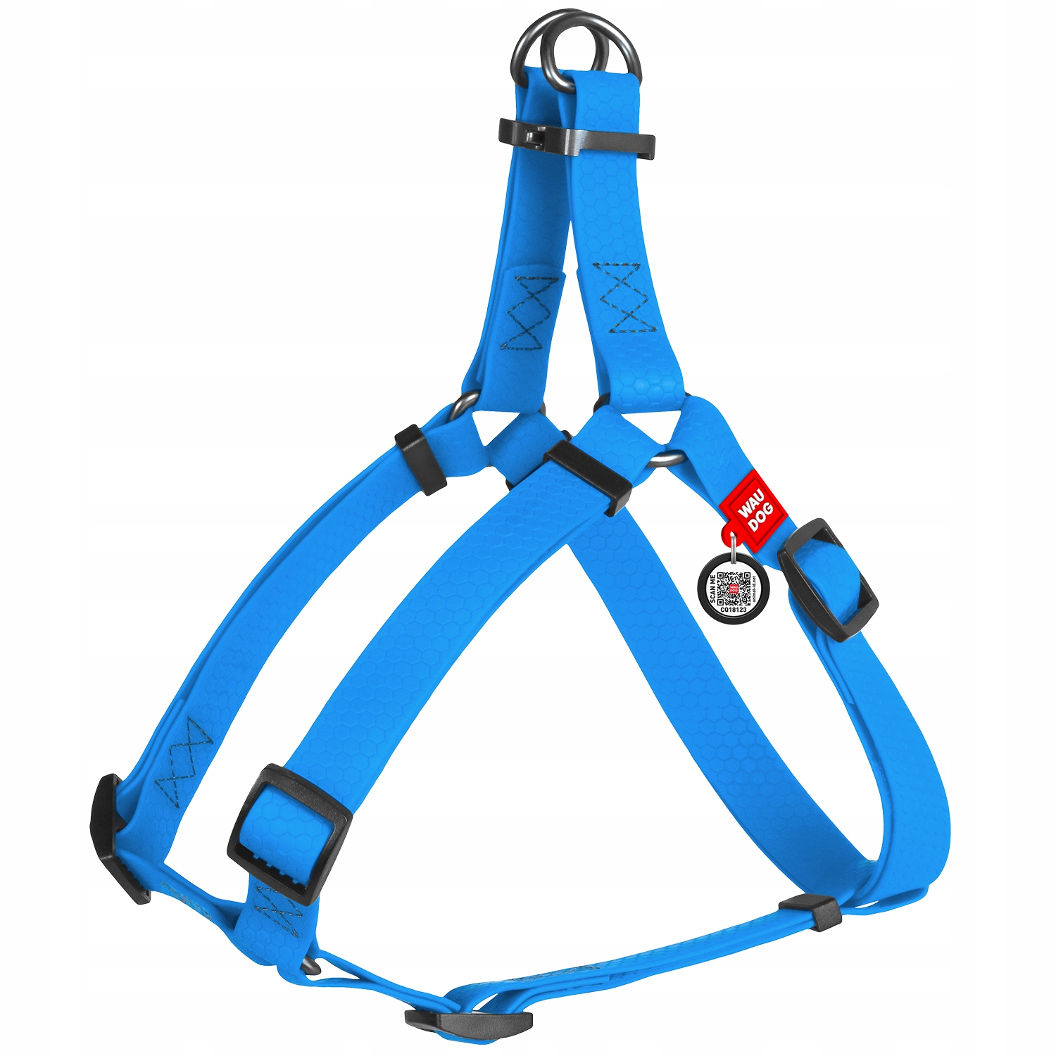 Levně Voděodolný postroj pro psa s Qr pasem, nastavitelný, modrý, vel. M