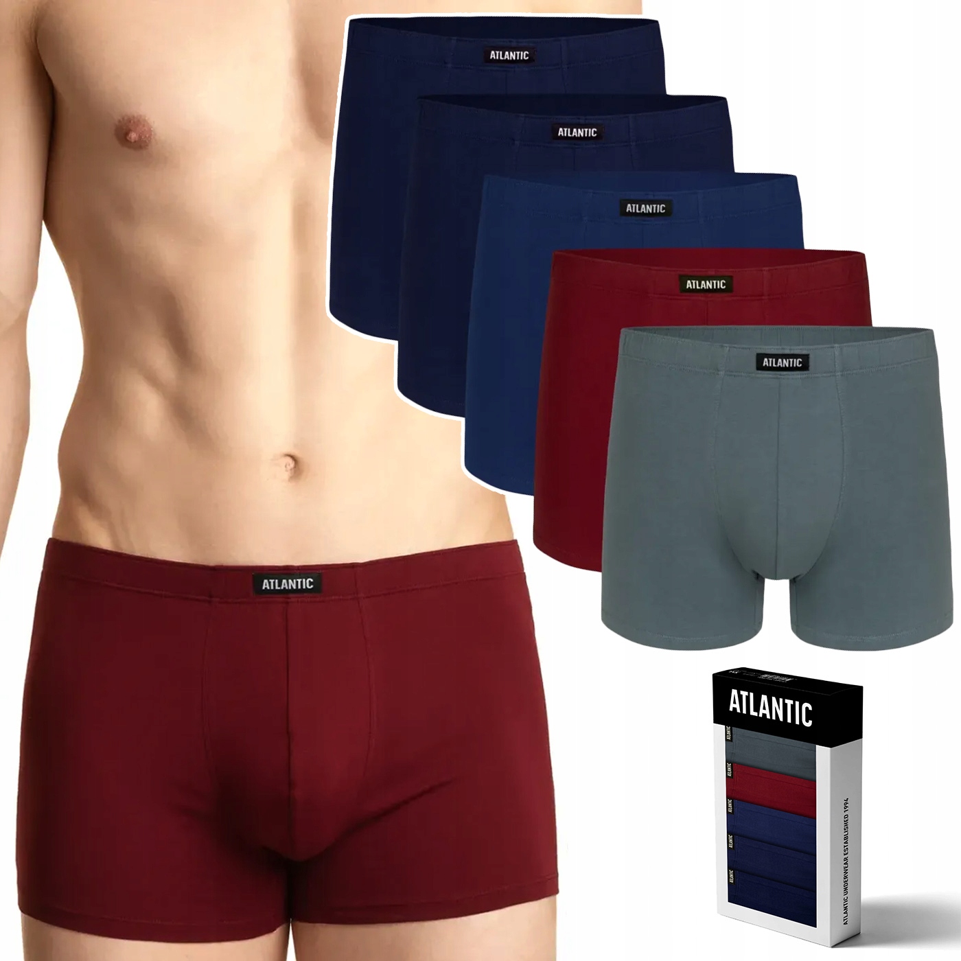 Pánské boxerky Bavlněné 5 Párů přiléhavé Atlantic 5SMH-002 XXL