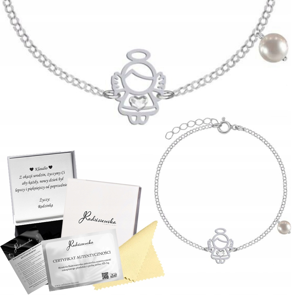 Stříbrný Náramek S Andílkem A Perličkou Stříbro 925 Dárek K Přání