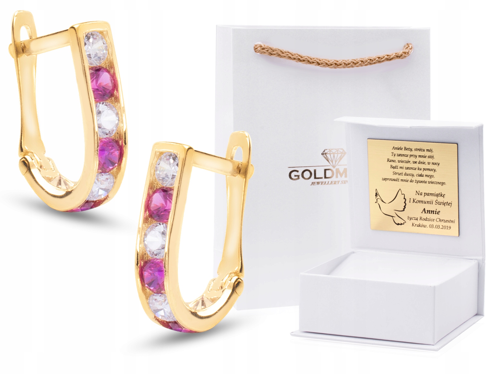 

Złote Kolczyki Angielskie Cyrkonia Różowa 585