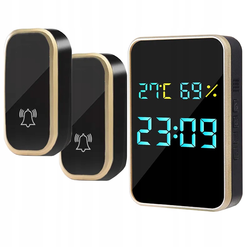 DZWONEK BEZPRZEWODOWY BEZBATERYJNY DO DRZWI FURTKI TEMPERATURA 2 PRZYCISKI