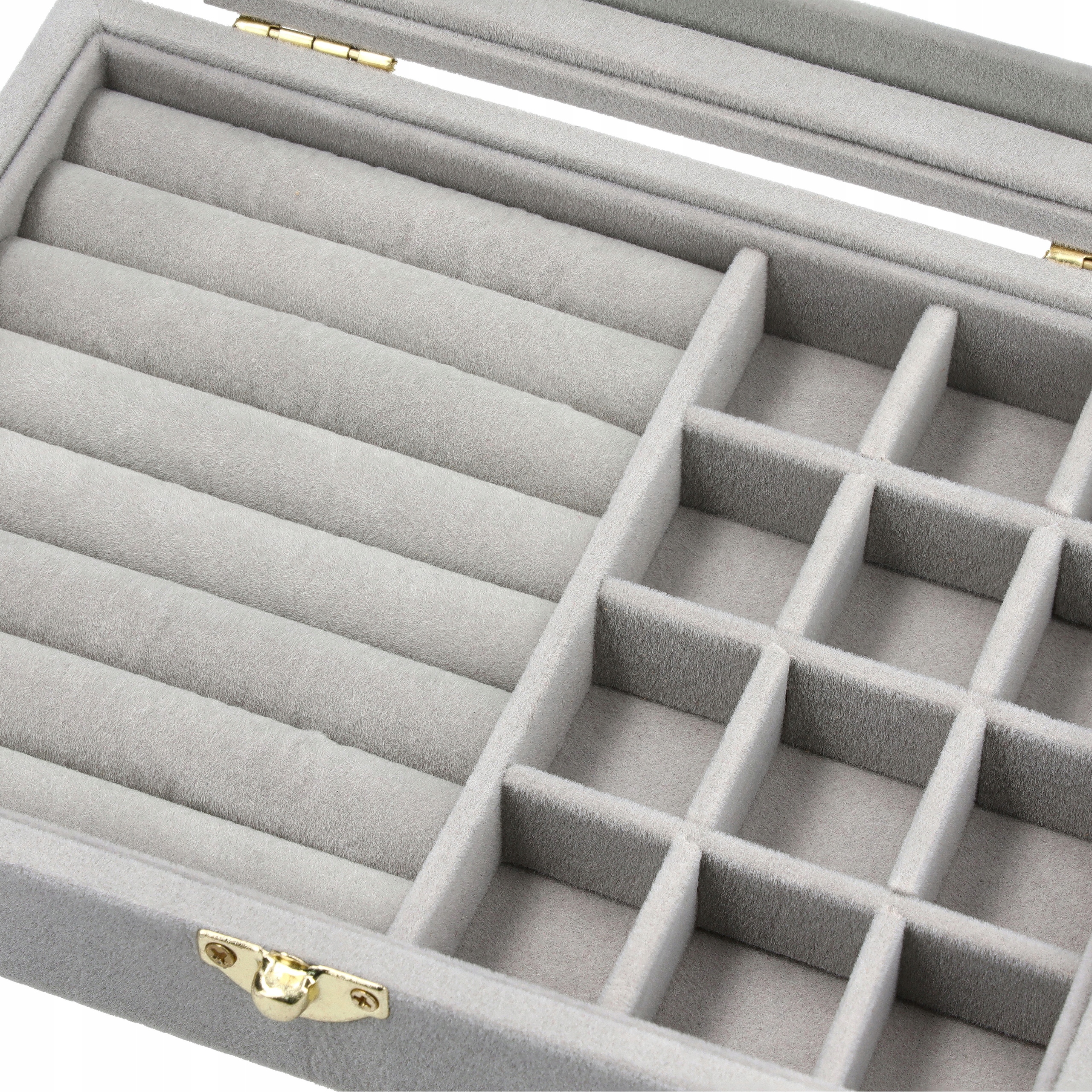 SZKATUŁKA ETUI PUDEŁKO ORGANIZER NA BIŻUTERIĘ KOLCZYKI PIERŚCIONKI B2 Kolor dominujący szary