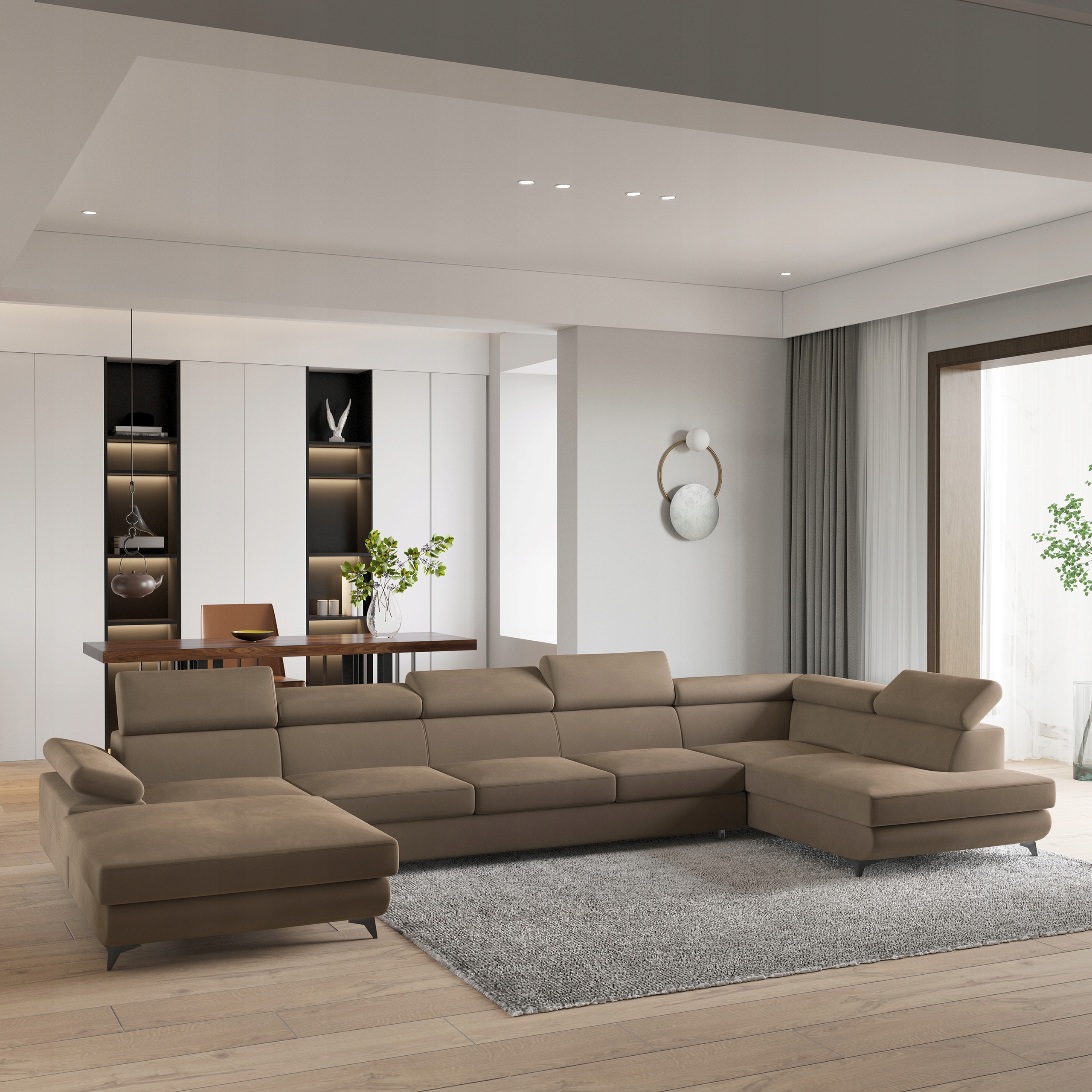 Rohová Sedací Souprava Montiva Funkce Spania Glamour Velur Béžová