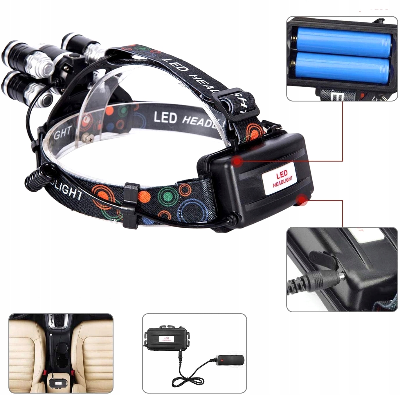 LATARKA CZOŁOWA 5 LED ZOOM MOCNA LAMPKA REFLEKTOR CZOŁÓWKA WODOODPORNA Marka Trizand