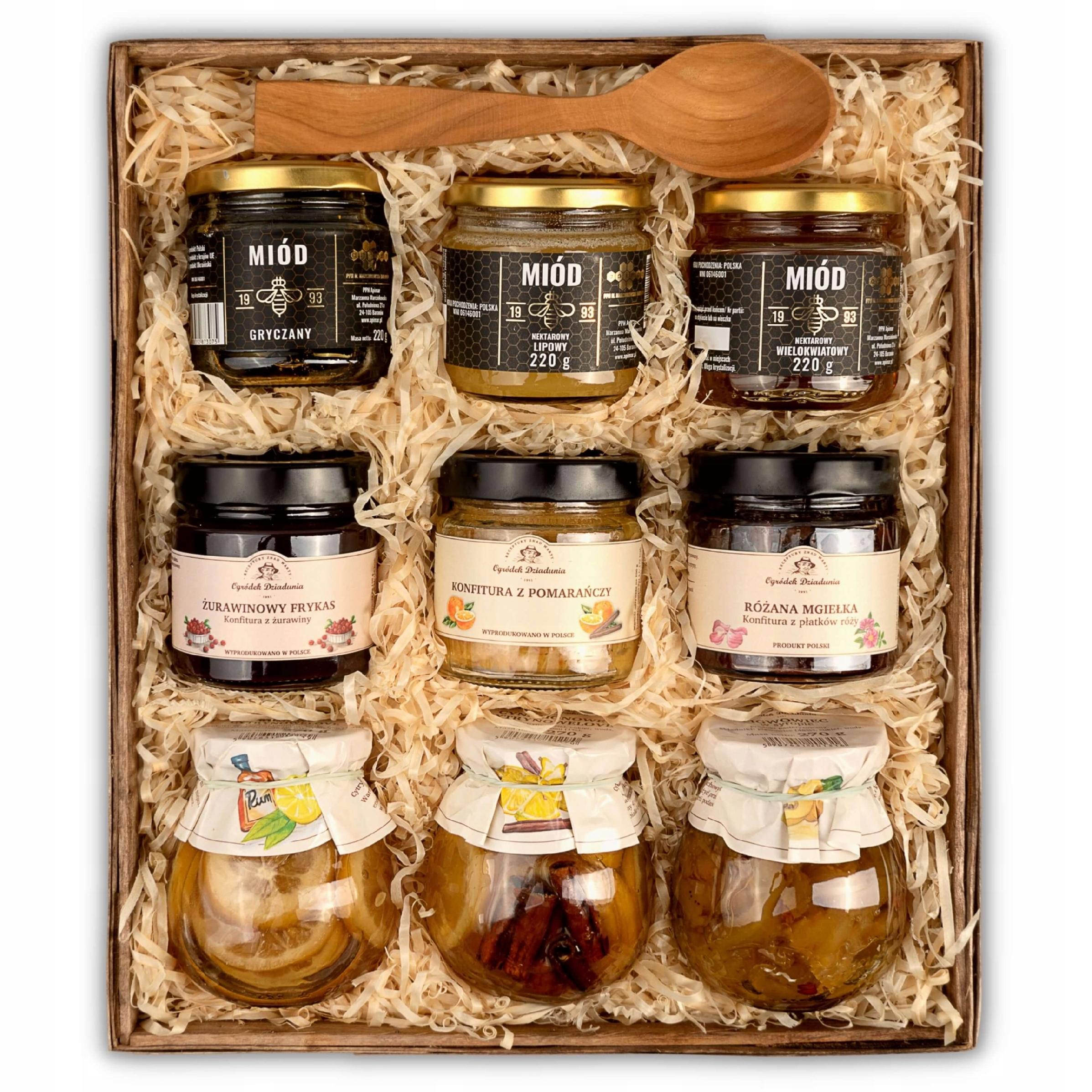 Dárkový koš, sada na dárek, med, džemy