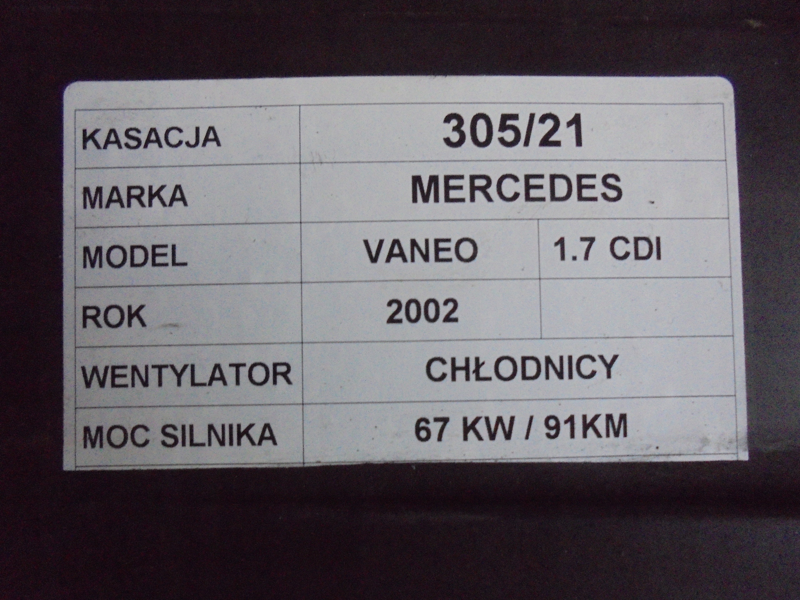 ventilátor chladiče Mercedes Vaneo A1685050155