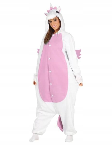 Kostým Jednorožec Bílo-růžový Kigurumi Pyžamo Kombinéza Jednorožce L