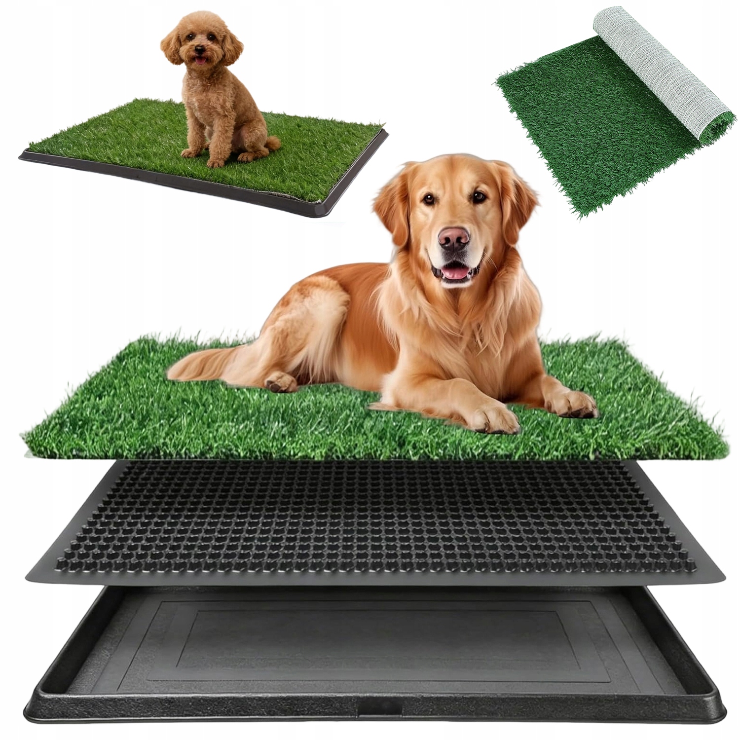Toaleta Pro Psa 63×50 CM Vyztužená Umělou Trávou Odolná Vůči Drápům, 2 Ks