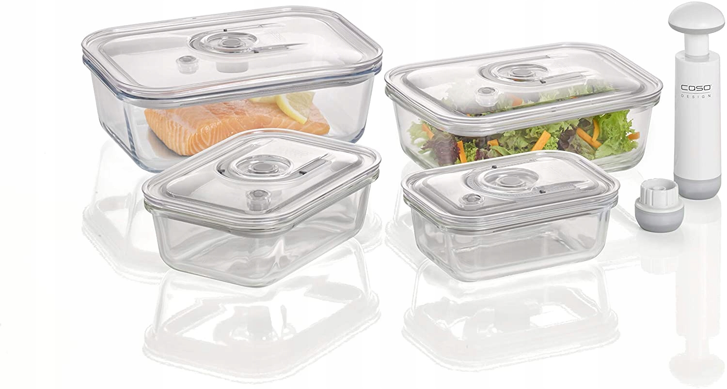 Caso VacuBoxx E – Sada 4 sklenených vákuových nádob, 370-1500 ml