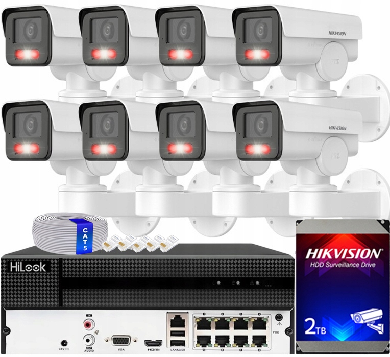 Sada monitorovania 8x 4MPX kamera DS-2CD1A43G0-IZU otočná Hikvision +2TB