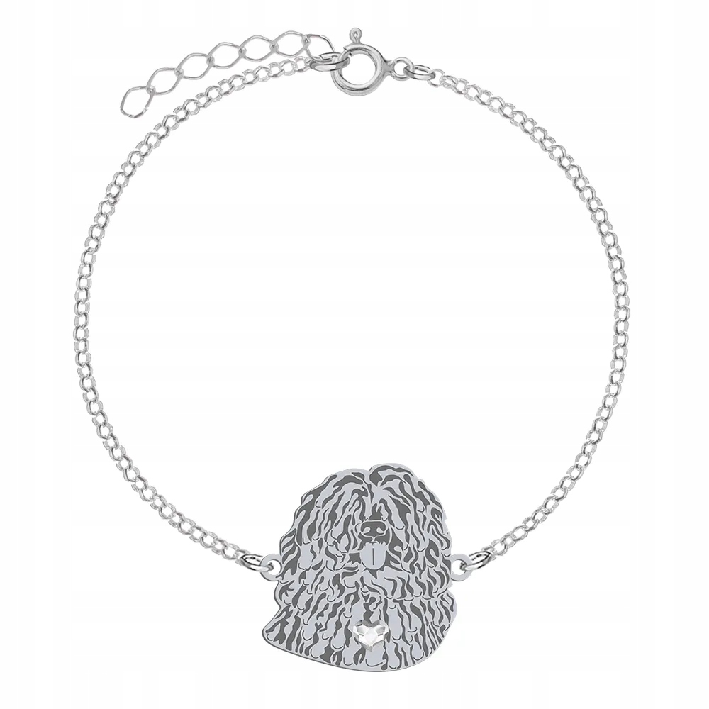 Stříbrný náramek se psem plemene Puli 925 Šperky Dárek Gravírování Bonus