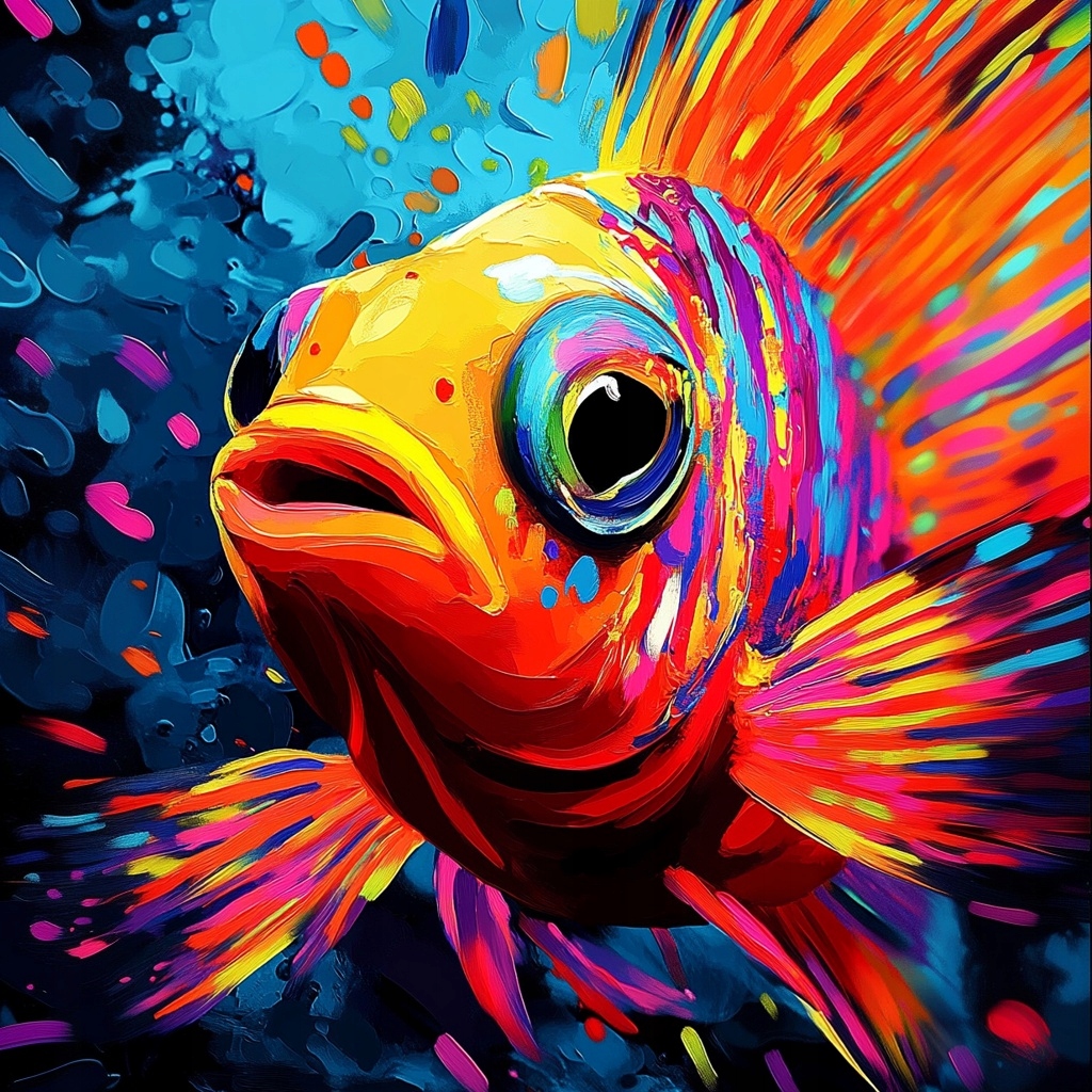 Obraz Na Plátně Canvas Barevná Ryba Neon Pop Art Akvárium Rybka 80x80