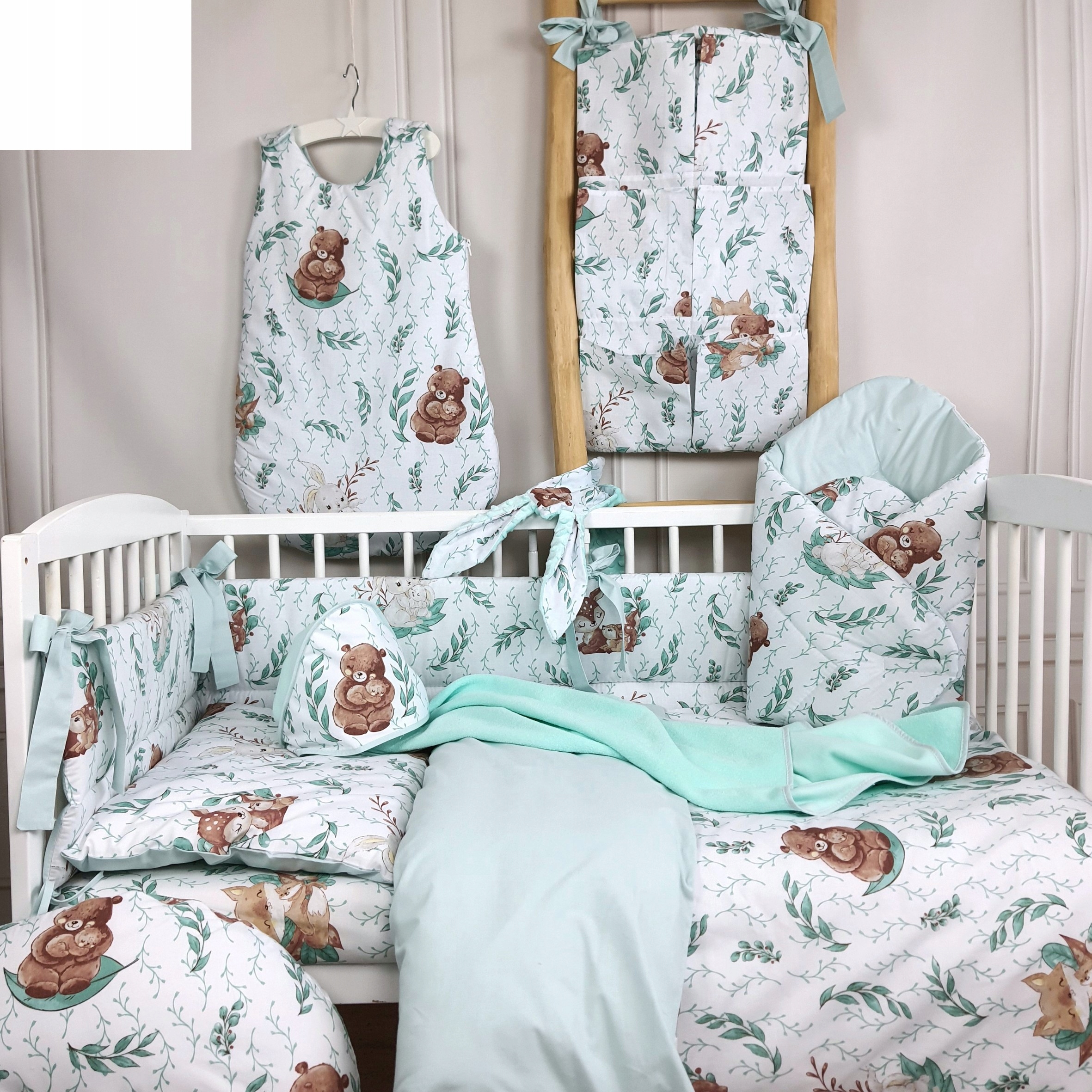 Бампер для ліжечка 30x360 див. Лулу М'ята колір домінують відтінки зеленого