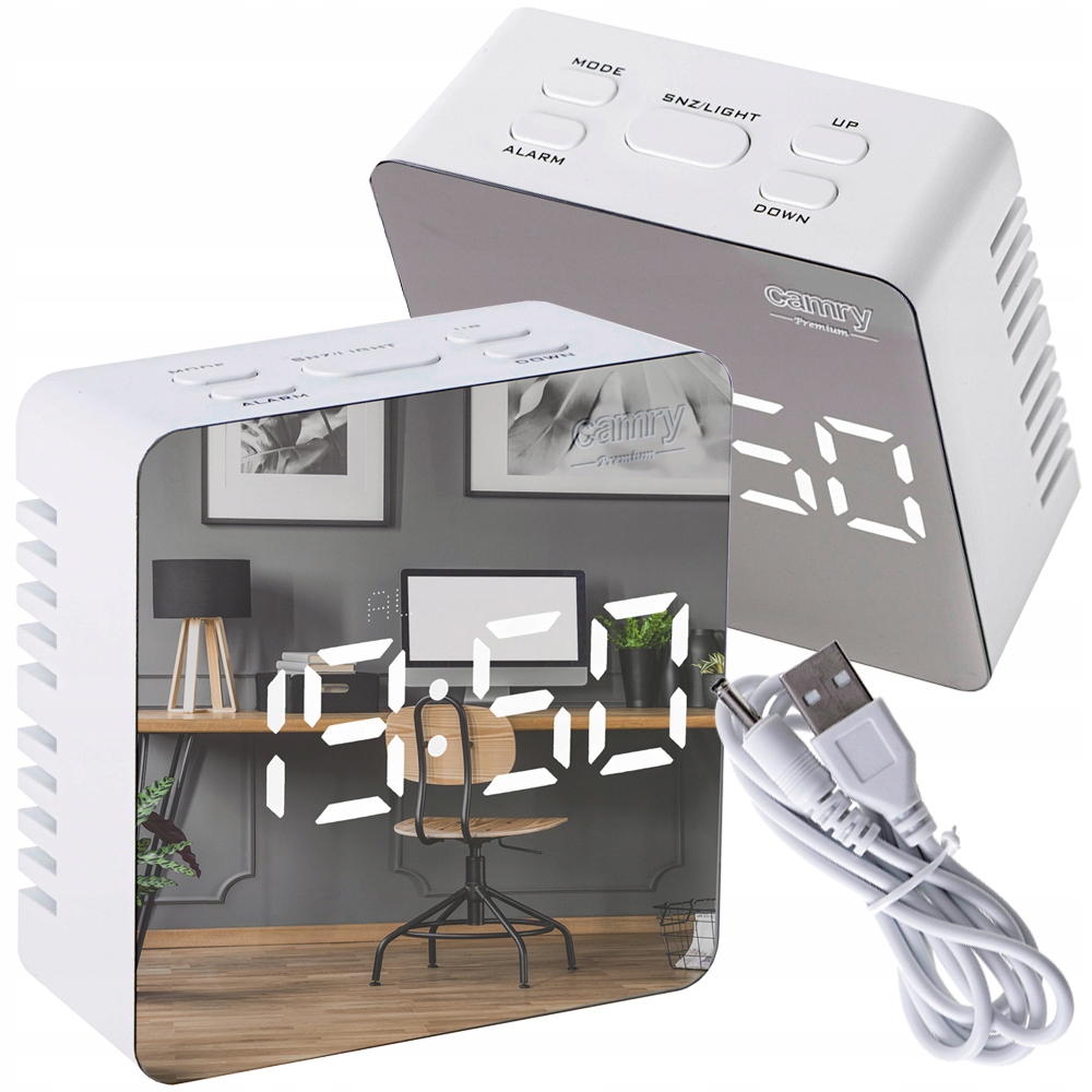 Budzik LED CR 1150 White z Wyświetlaczem Temperatury i 3 Trybami