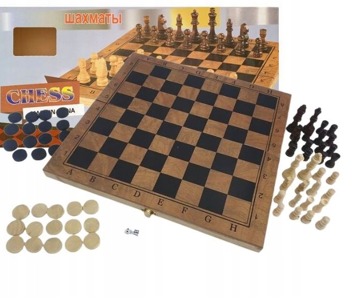 

3in1 Duże Szachy Drewniane , Warcaby Zestaw 36cm