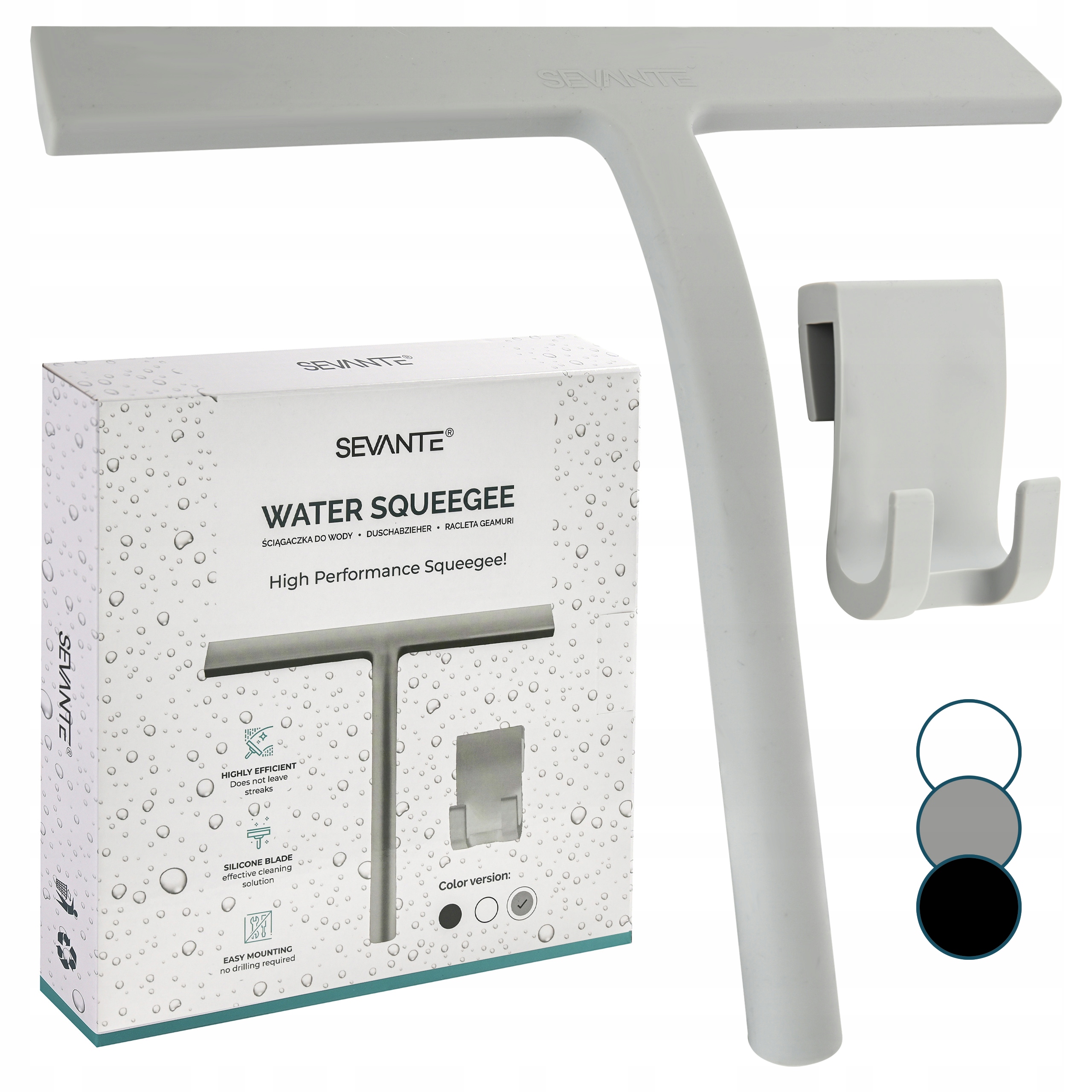 Levně Stěrka na vodu ze skla sprchového koutu Sevante silikonová šedá 23 cm