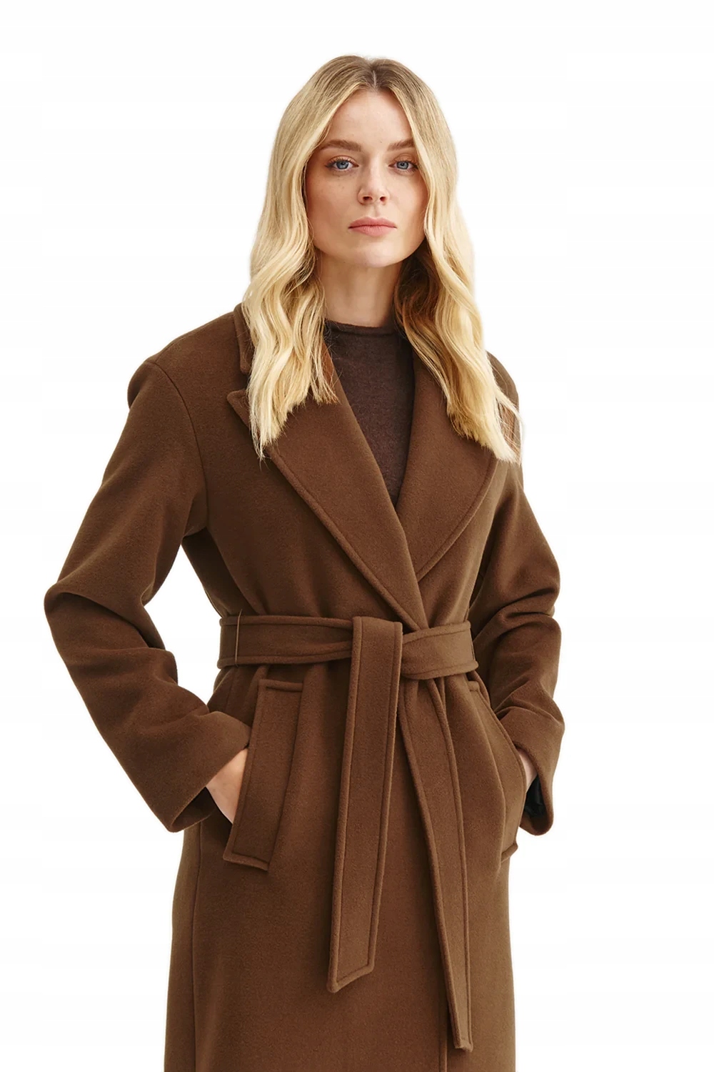 Dámský Dlouhý Hnědý Kabát Ke Kolenům, Vlněný Trenčkot Janbor L
