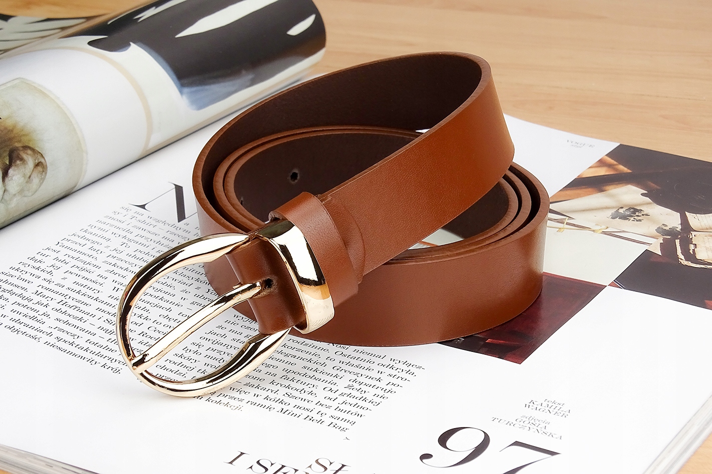 Pasek DAMSKI Owalna KLAMRA BRĄZ SKÓRA Model OL 10 pasek damski