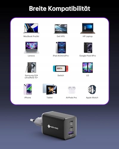 NOVOO 67W USB C Ładowarka 3-Port GaN III Szybkie Ładowanie MacBook iPhone — miniatura 7