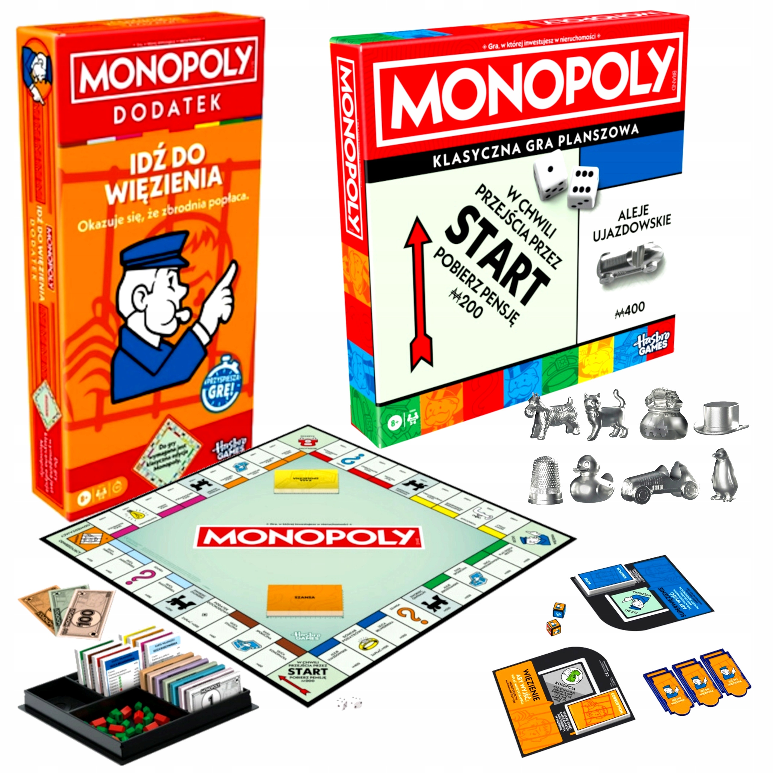 Monopoly Classic Gra Planszowa oryginalna+ dodatek do gry idź do więzienia