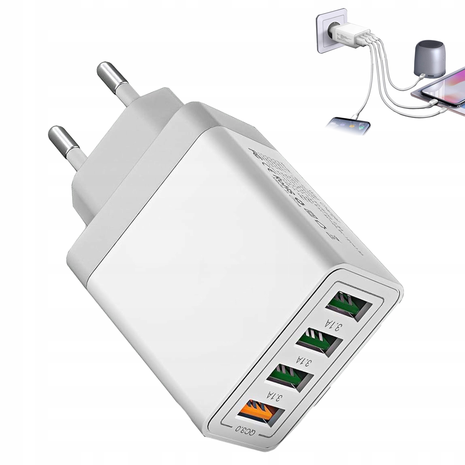 4 PORTY WIELE WTYCZEK DO ŁADOWANIA QC3.0 ŁADOWARKA USB DLA IPHONE GALAXY