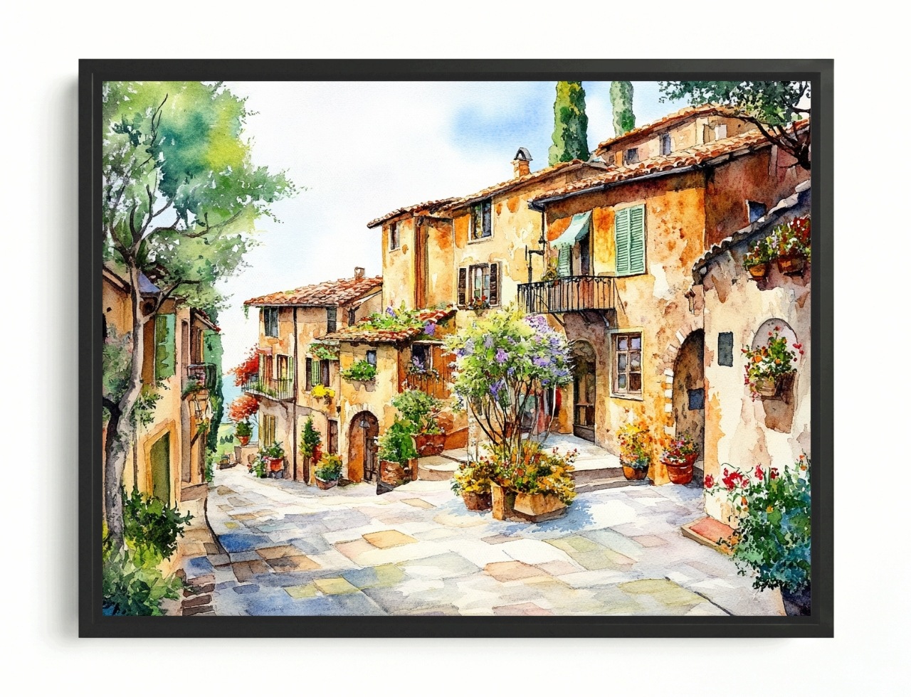 Obraz Rám American Box Toskania Ulička Kvety Taliansko Mestečko 80x60