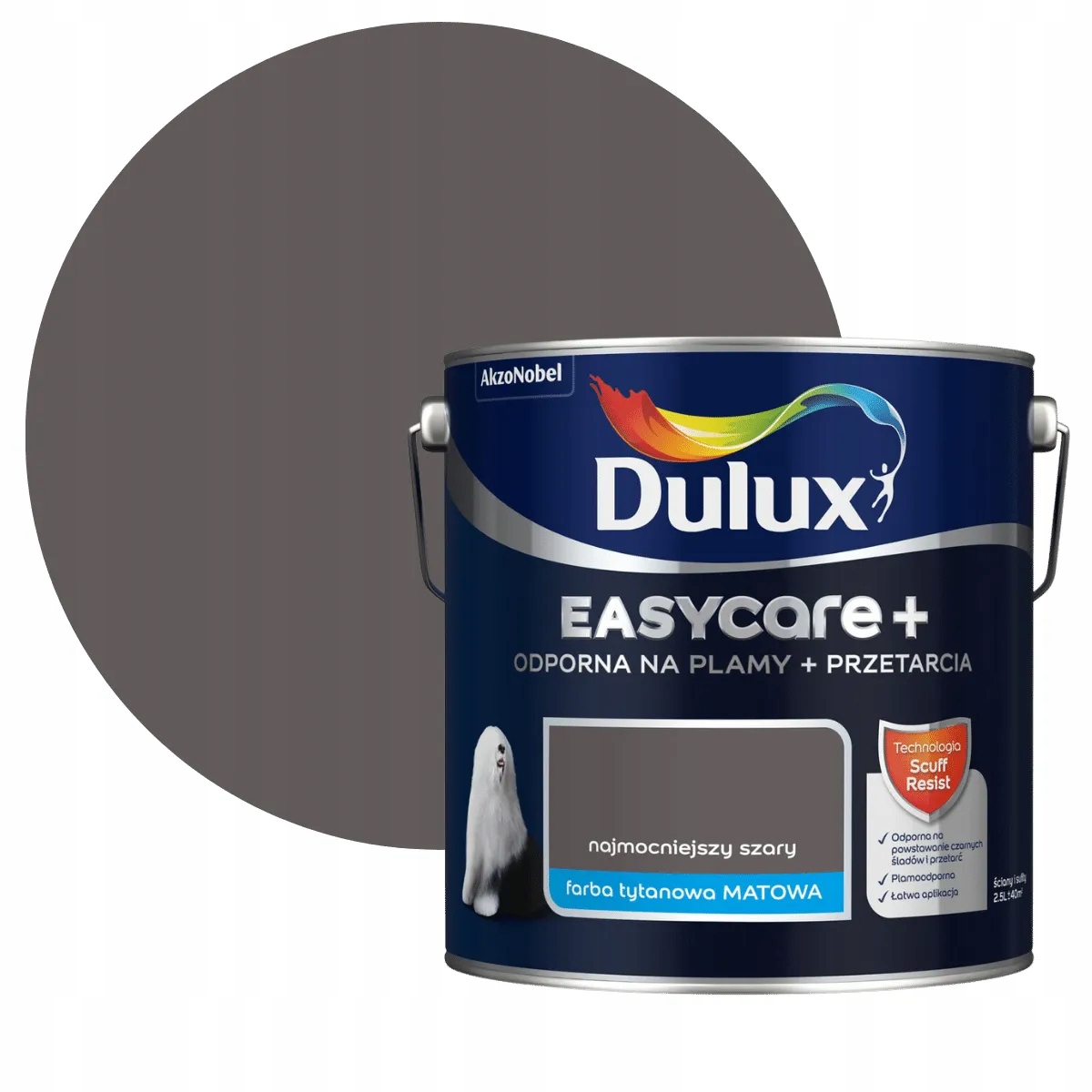 Dulux EasyCare Plus Farba Odporna Na Szorowanie Najmocniejszy Szary 2,5L