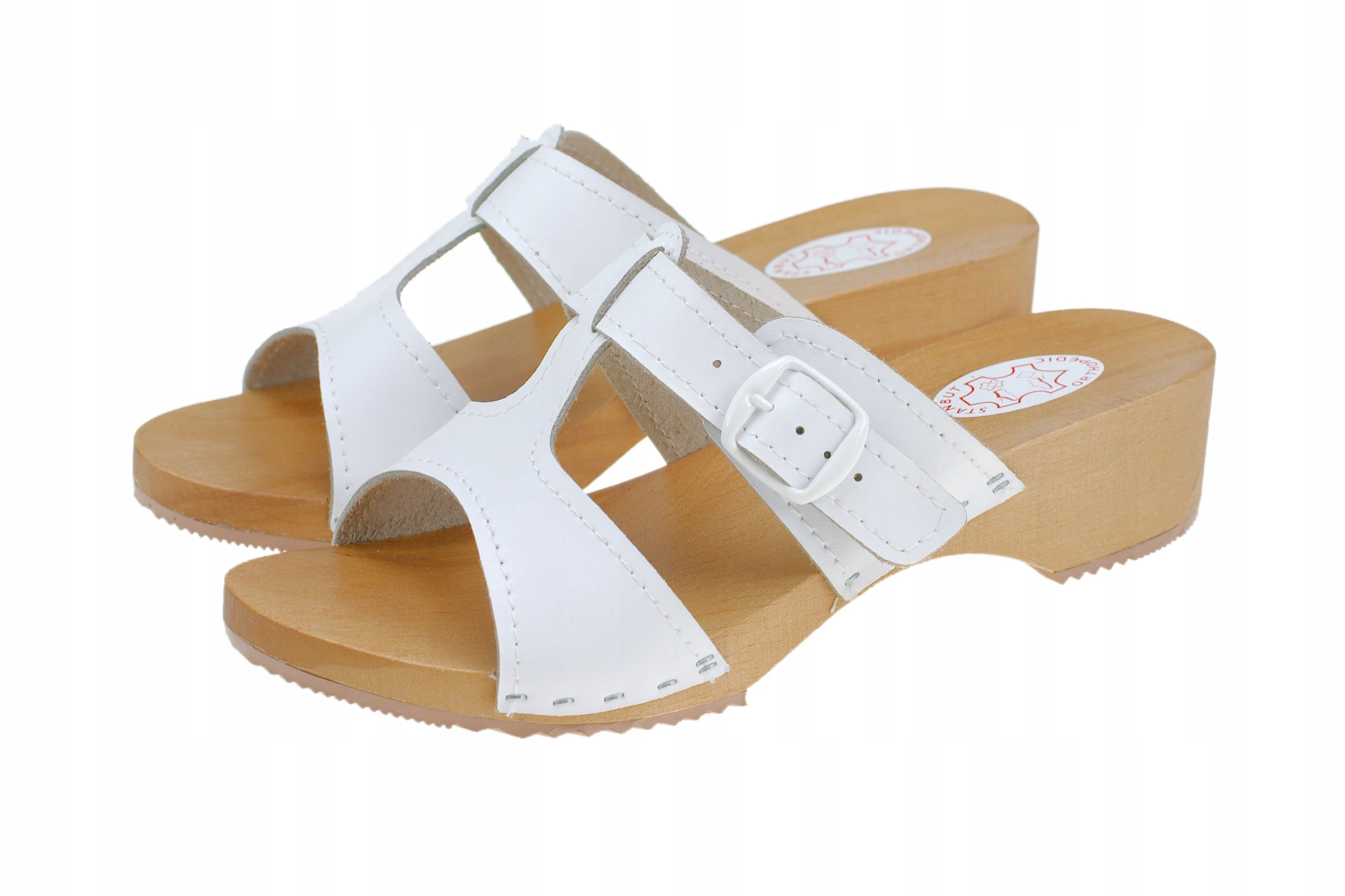 

Ażurowe klapki drewniane z regulacją, Białe 40