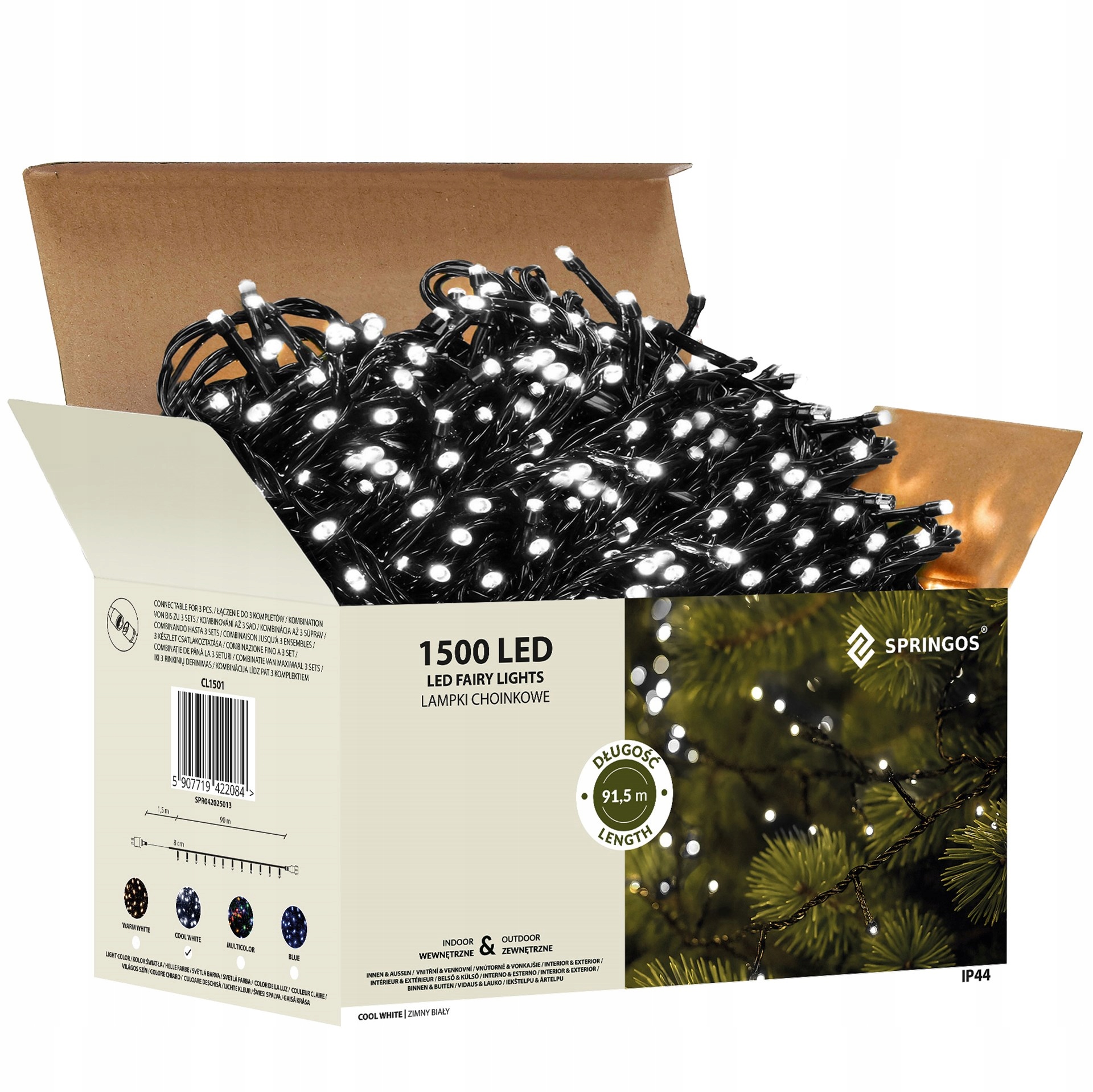 Vianočné Osvetlenie Na Stromček Vonkajšie Pevné Svetlo 1500 Led Studené Biele 120 M