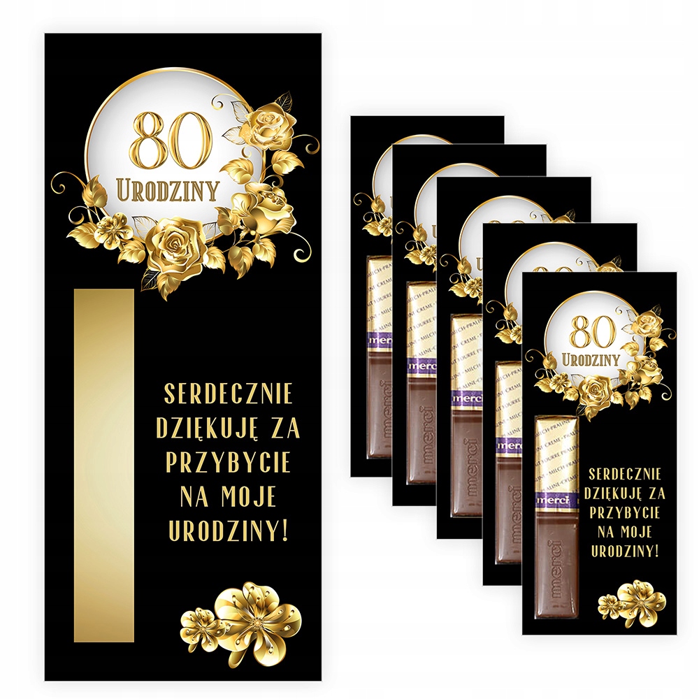 Podziękowania dla Gości Merci na 80 Urodziny Szyk 5 sztuk