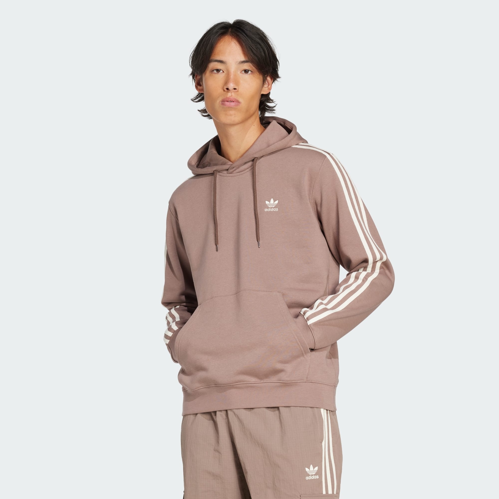 Mikina s kapucí Adidas 3 stripes Trefoil hoodie hnědá JP1000 vel. M