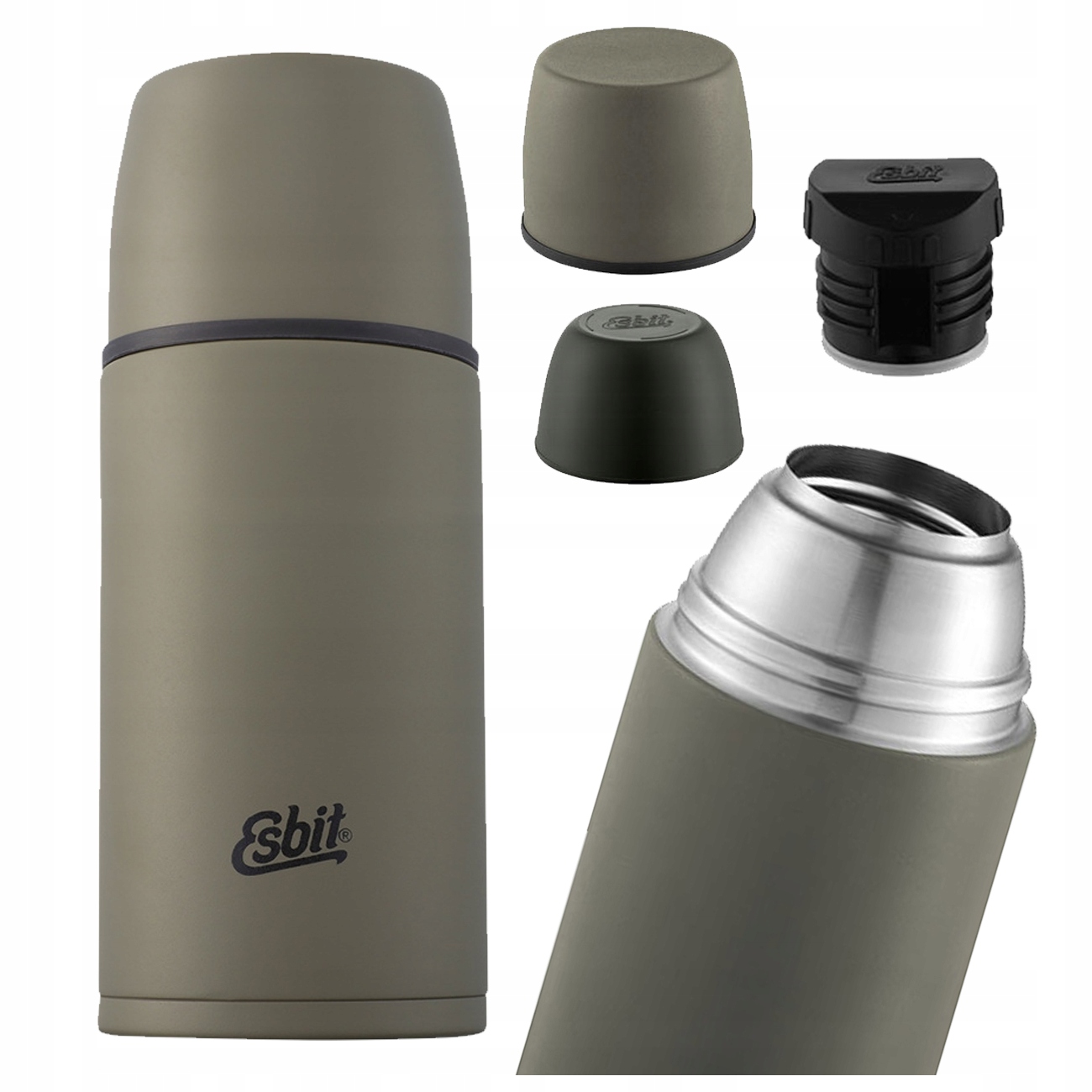 Termos Próżniowy Esbit Vacuum Flask 0.7 L Na Ciepłe Napoje 2 Kubki Oliwkowy