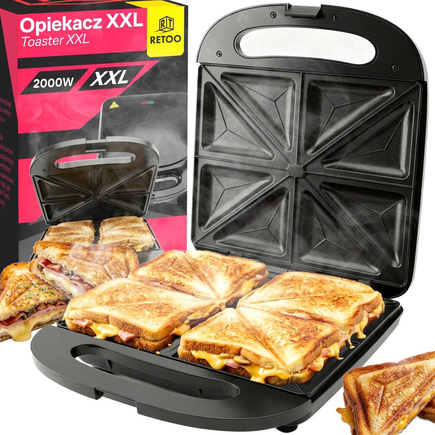 Opiekacz Do Kanapek Tostów Sandwich Toster XXL 2000W 4 Kanapki Nieprzywiera