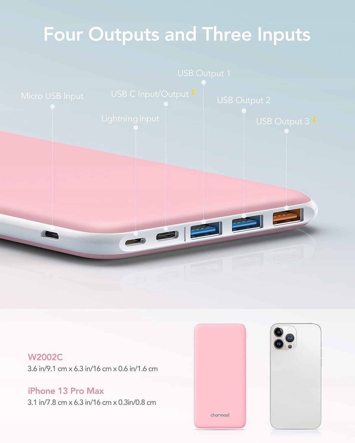 CHARMAST Powerbank 26800mAh USB C Różowy do iPhone Samsung Huawei Tablet — miniatura 5