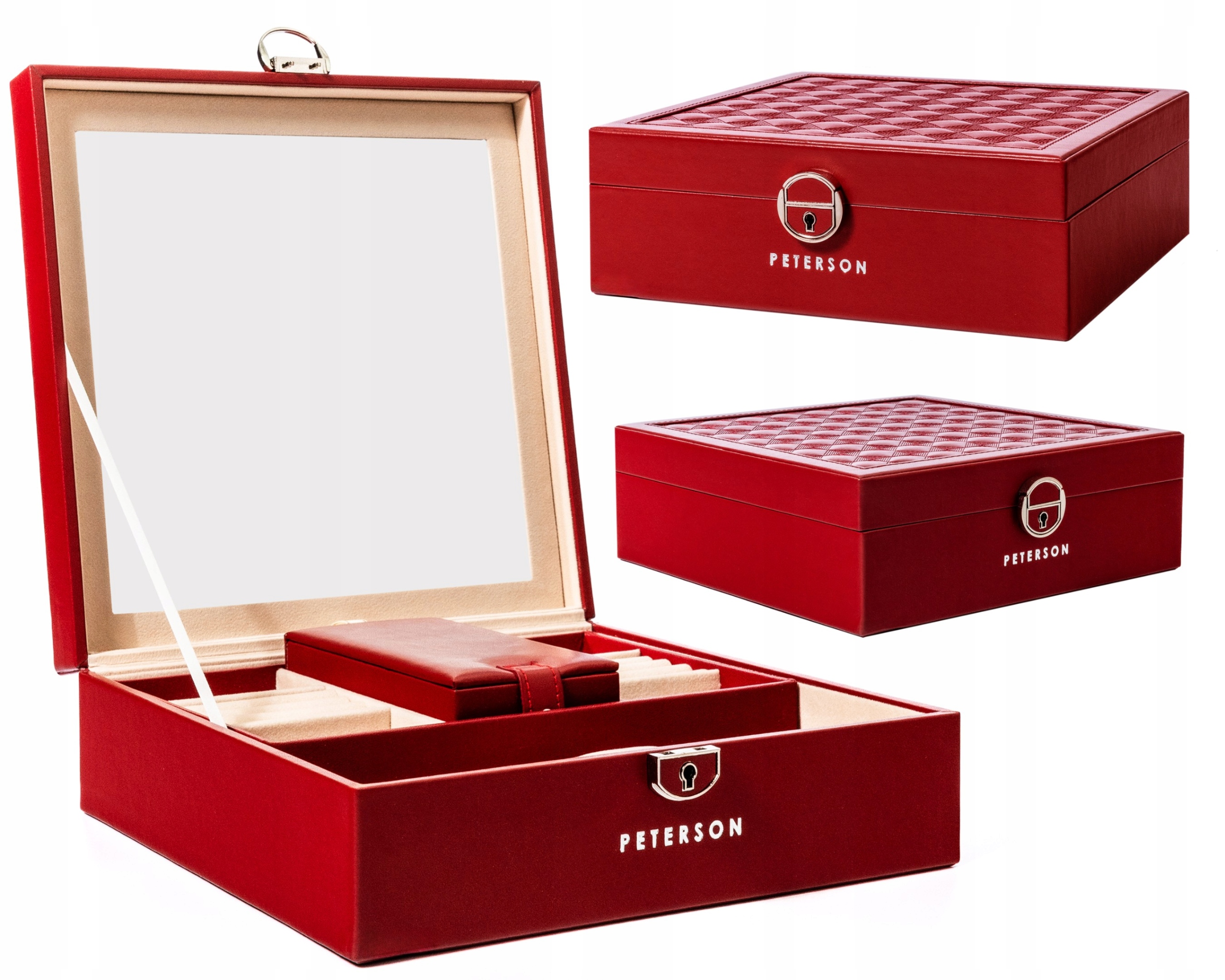 Velký organizér na šperky, krabička na klíče Peterson, zrcátko, ekokůže