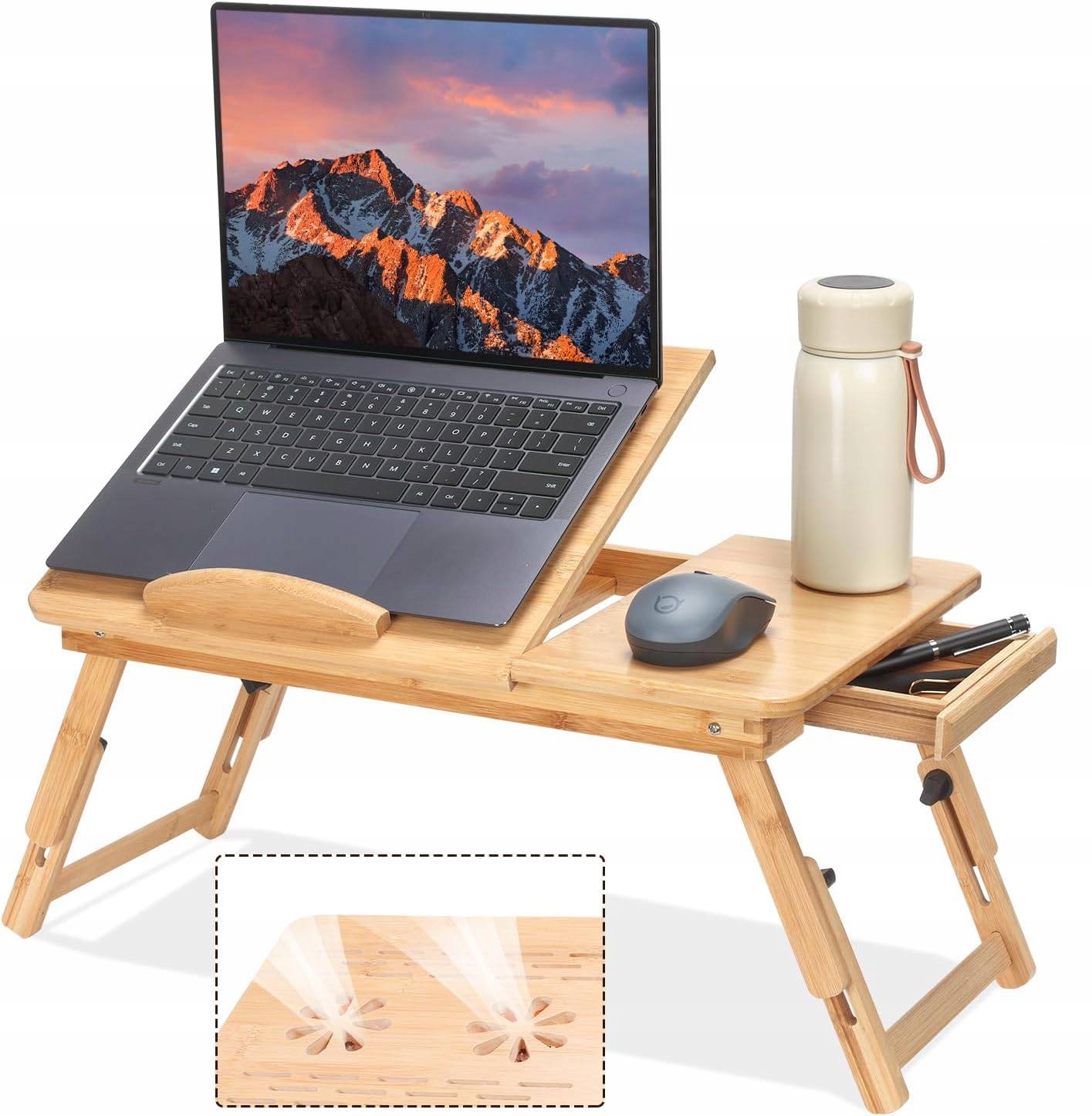 Stolik Pod Laptopa Do Łóżka Składany Mobilny Regulowany Bamboo Śniadaniowy