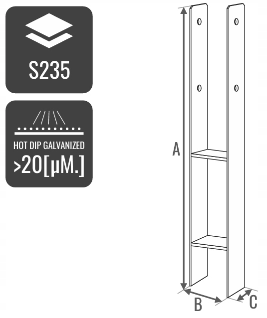 PODSTAWA SŁUPA H KOTWA DO WMUROWANIA 100x600 MARK Producent Mark