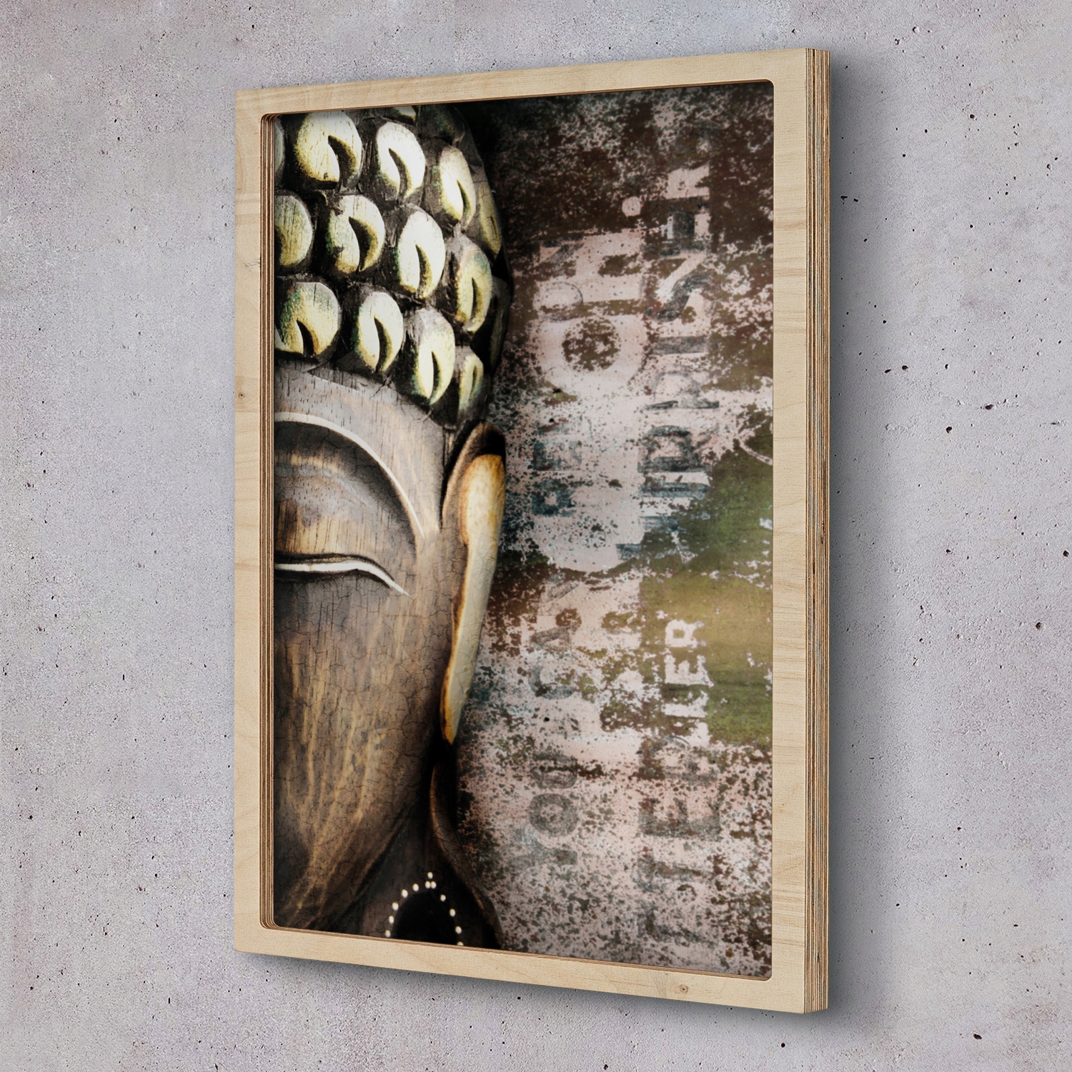 Obraz v dřevěném rámu Buddha modla socha 55x75